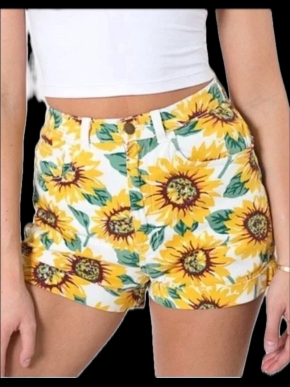 American Apparel Yellow Sunflower High-Waist Women’s Shorts